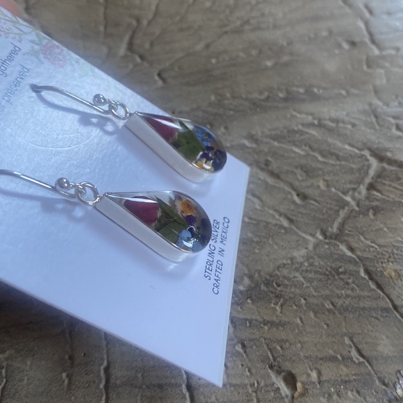 Genuine Flowers Pressed Flowers Sterling Silver Drop Earrings NWT - Picture 6 of 6